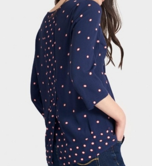 Joules 'Leah' Navy Polka Dot Woven Blouse Sz.4 - Picture 2 of 6